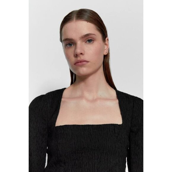 NWT Zara black structured textured square neck bodysuit, M - Picture 7 of 13
